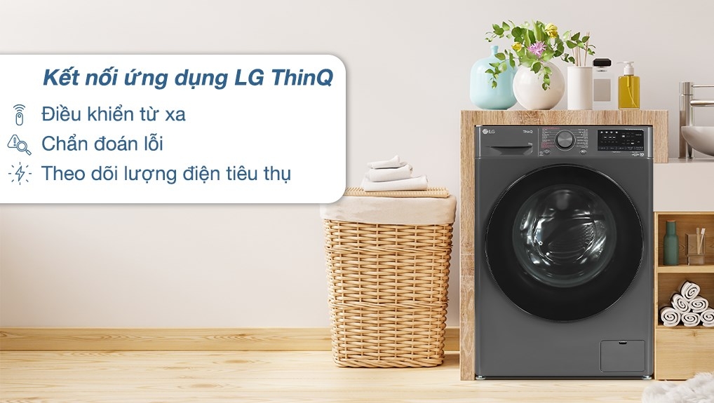 Máy giặt lồng ngang LG AIDDTM Inverter 9kg màu đen FV1409S4M