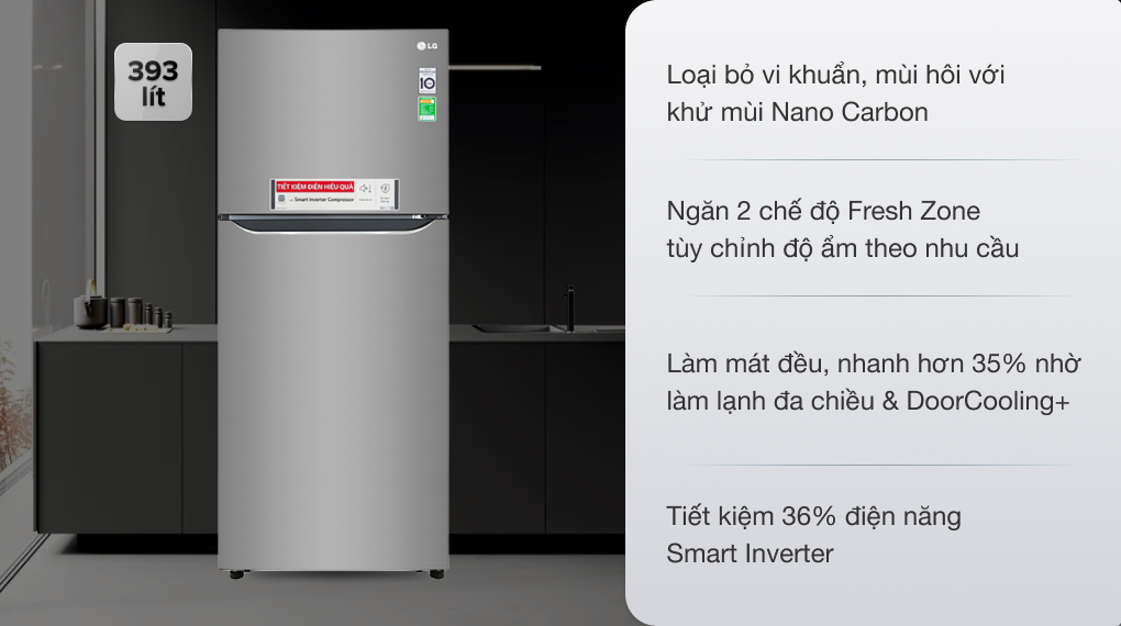 Tủ lạnh LG Inverter 393 lít GN-M422PS