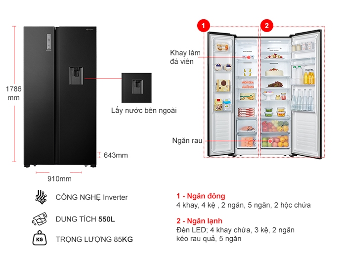 Tủ lạnh Side by Side 570L CASPER RS-570VBW