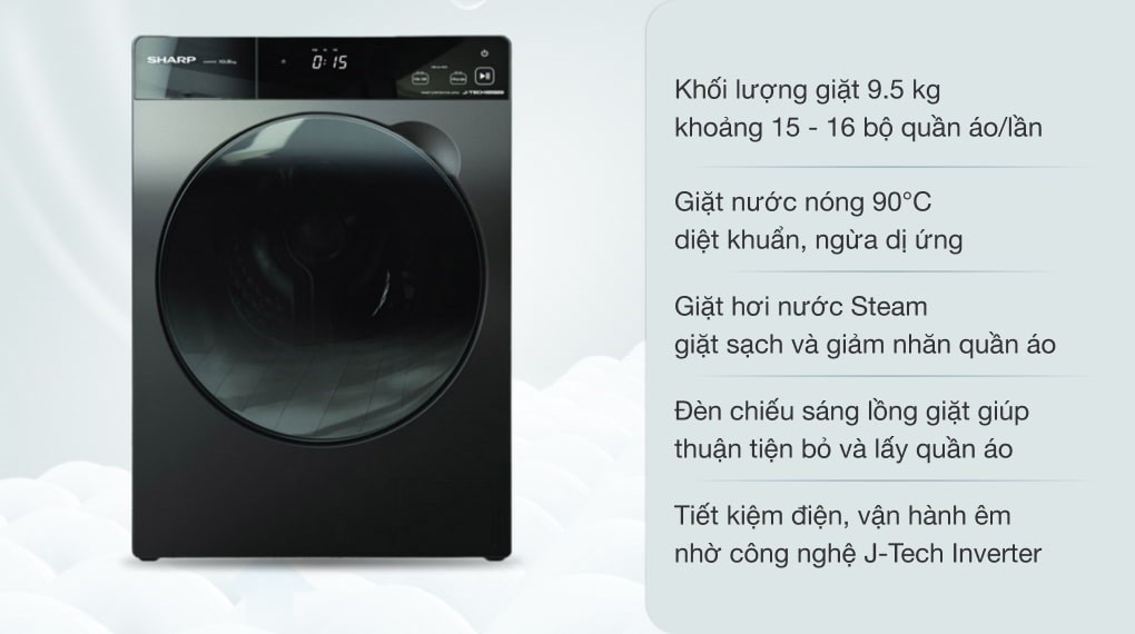 Máy giặt cửa trước Sharp Inverter 9.5 Kg ES-FK954SV-G