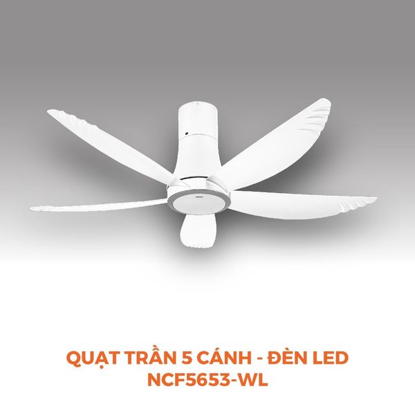 Quạt trần 5 cánh - Đèn Led có remote Nanoco model NCF5653-WL ( Công suất 69W, động cơ DC)