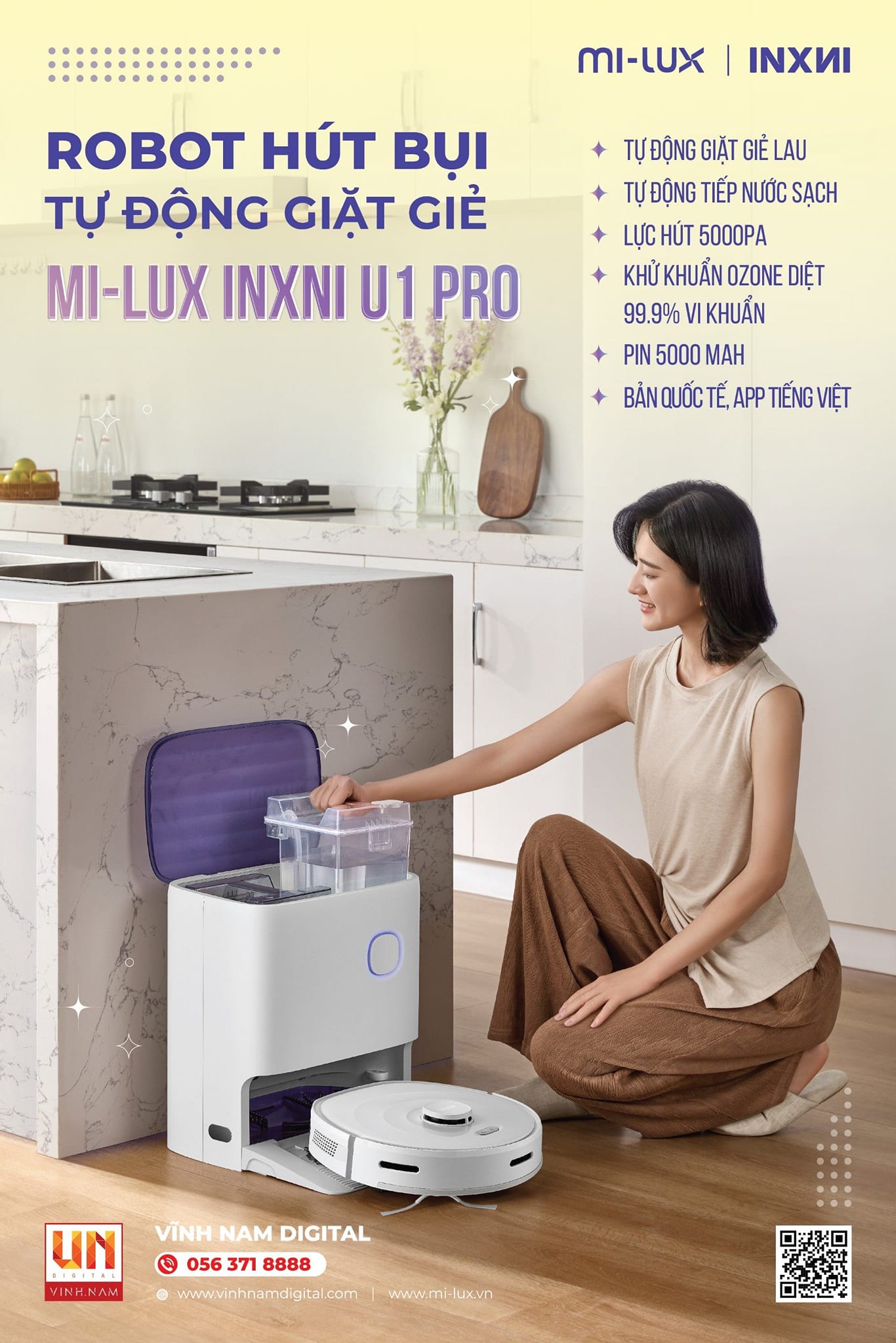 Robot hút bụi lau nhà MI-LUX INXNI U1 Pro – Tự giặt giẻ lau xoay 360 độ bản Quốc Tế