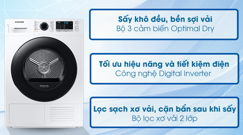 Máy sấy bơm nhiệt Samsung 9 Kg DV90TA240AE/SV