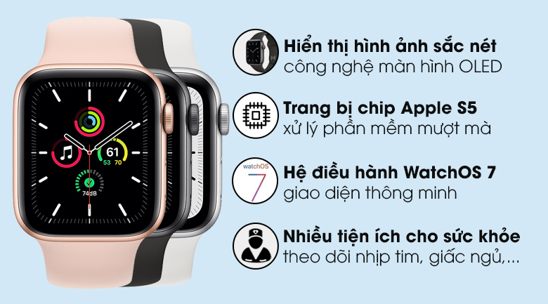 Apple Watch SE 40mm viền nhôm dây cao su đen